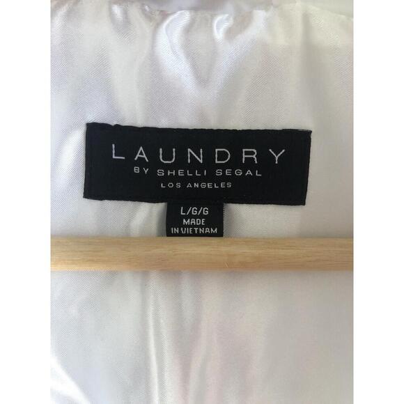 LAUNDRY BY SHELLI SEGAL NWOT Size L White Puffer Coat Detachable Gray Faux Fur - Picture 11 of 14